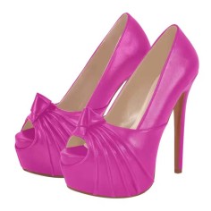 Peep Toe Stiletto Platform Pumps with Knot Feature - Fuschia PU