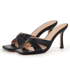Square Toe Stiletto Open Toe Stilettos - Black