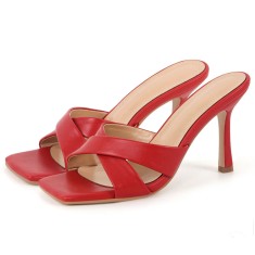 Square Toe Stiletto Open Toe Stilettos - Red
