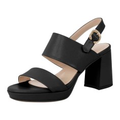 Double Strap Sandals with Buckle - Black