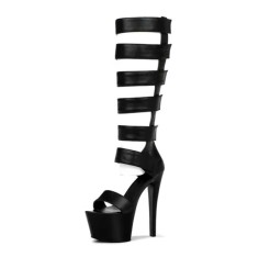 Strap Wrap Under-Knee Peep Toe  Gladiators - Black