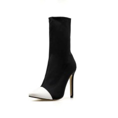 High Heel Pointed Toe Ankle Socks Stiletto Boots - White