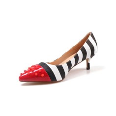 Halloween Cruella Beetlejuice Zebra Stripe Red Pointed Rivet Toe Kitten 1.96 Heels