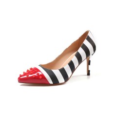 Halloween Cruella Beetlejuice Zebra Stripe Red Pointed Rivet Toe Stiletto 2.75 Heels