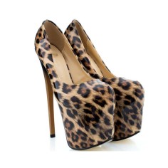 Fly High Patent Leather Leopard Platform Stiletto Heels Pumps - Brown