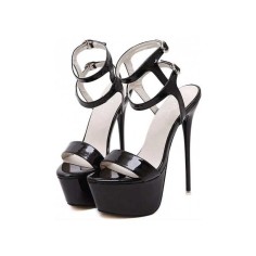 Round Toe Spring and Summer Double-Anklestrap Platform Stilettos - Black