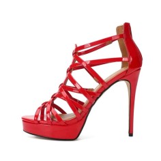 Monica Peep Toe Stiletto Heels Platform Pumps with Back Zipper - Red
