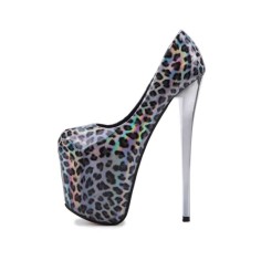Fly High Leopard Designed Platform Stiletto Heels Party Pumps - Silver