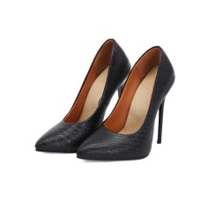 Snake Print High Heel Stiletto Pumps - Black