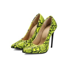 Snake Print High Heel Stiletto Pumps - Green
