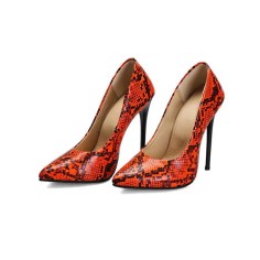 Snake Print High Heel Stiletto Pumps - Orange