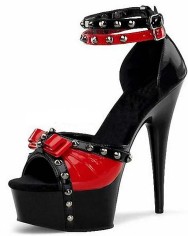 Rock-Studded Cone Heel Sandals - Black and Red