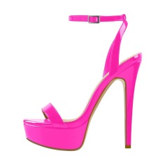 Peep Toe Ankle Buckle Slingback Stiletto Sandals - Rose Patent