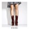Italian Heels Round Toe Platform Side Zipper Decorated Straps Ankle Boots  - Burgundy