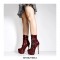 Italian Heels Round Toe Platform Side Zipper Decorated Straps Ankle Boots  - Black