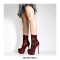 Italian Heels Round Toe Platform Side Zipper Decorated Straps Ankle Boots  - Burgundy
