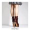 Italian Heels Round Toe Platform Side Zipper Decorated Straps Ankle Boots  - Burgundy