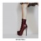 Italian Heels Round Toe Platform Side Zipper Decorated Straps Ankle Boots  - Burgundy