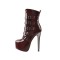Italian Heels Round Toe Platform Side Zipper Decorated Straps Ankle Boots  - Burgundy