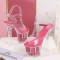 Rose Bouquet Platform Chunky Heels Peep Toe Ankle Straps Sandals - DeepPink