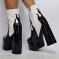 Flame Ankle Boots with Side Zipper - Black and White