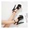 6 Inch Heels Peep Toe Ankle Strap Patent Platform Sandals - Yellow