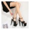 6 Inch Heels Peep Toe Ankle Strap Patent Platform Sandals - Yellow
