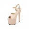 7 Inch Super Heels Peep Toe Ankle Strap Patent Platform Sandals - Bisque