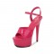 6 Inch Heels Peep Toe Ankle Strap Patent Platform Sandals - Deep Pink