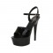 6 Inch Heels Peep Toe Ankle Strap Patent Platform Sandals - Black