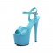 7 Inch Super Heels Peep Toe Ankle Strap Patent Platform Sandals - Blue