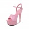 6 Inch Heels Peep Toe Ankle Strap Patent Platform Sandals - Pink