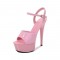 6 Inch Heels Peep Toe Ankle Strap Patent Platform Sandals - Pink