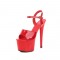 7 Inch Super Heels Peep Toe Ankle Strap Patent Platform Sandals - Red