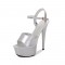 6 Inch Heels Peep Toe Ankle Strap Patent Platform Sandals - Silver
