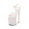 8 Inch Super Heels Peep Toe Ankle Strap Patent Platform Sandals - White