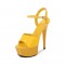6 Inch Heels Peep Toe Ankle Strap Patent Platform Sandals - Yellow
