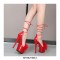 7 Inch Super Heels Peep Toe Ankle Lace Up Fluffy Fur Platform Sandals - Red
