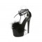 7 Inch Super Heels Peep Toe Ankle Lace Up Fluffy Fur Platform Sandals - Black