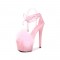 7 Inch Super Heels Peep Toe Ankle Lace Up Fluffy Fur Platform Sandals - Pink