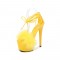 7 Inch Super Heels Peep Toe Ankle Lace Up Fluffy Fur Platform Sandals - Yellow
