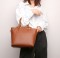 Medium Size Vegan Leather Crossbody Handbag - Brown
