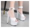 7 Inch Italian Heels Peep Toe Ankle Buckle Strap Dorsay Platform Sandals - White