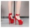 7 Inch Italian Heels Peep Toe Ankle Buckle Strap Dorsay Platform Sandals - Red