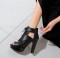 Peep Toe Cuban Heels Lace Up Platform Vamp Summer Ankle Booties with Back Zipper - Black