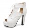 Peep Toe Cuban Heels Lace Up Platform Vamp Summer Ankle Booties with Back Zipper - White