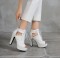 Peep Toe Cuban Heels Lace Up Platform Vamp Summer Ankle Booties with Back Zipper - White