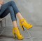 Peep Toe Cuban Heels Lace Up Platform Vamp Summer Ankle Boots with Booties Zipper - Yellow