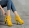 Peep Toe Cuban Heels Lace Up Platform Vamp Summer Ankle Boots with Booties Zipper - Yellow