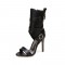 Peep Toe Stiletto Heels Summer Buckle Bondage Strap Ankle Wrap Sandals with Side Zipper - Black